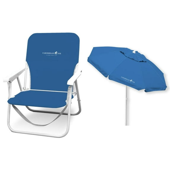 Caribbean Joe Beach Kit: 2 Chairs and 1 Beach Umbrella - Blue (Save 20%)