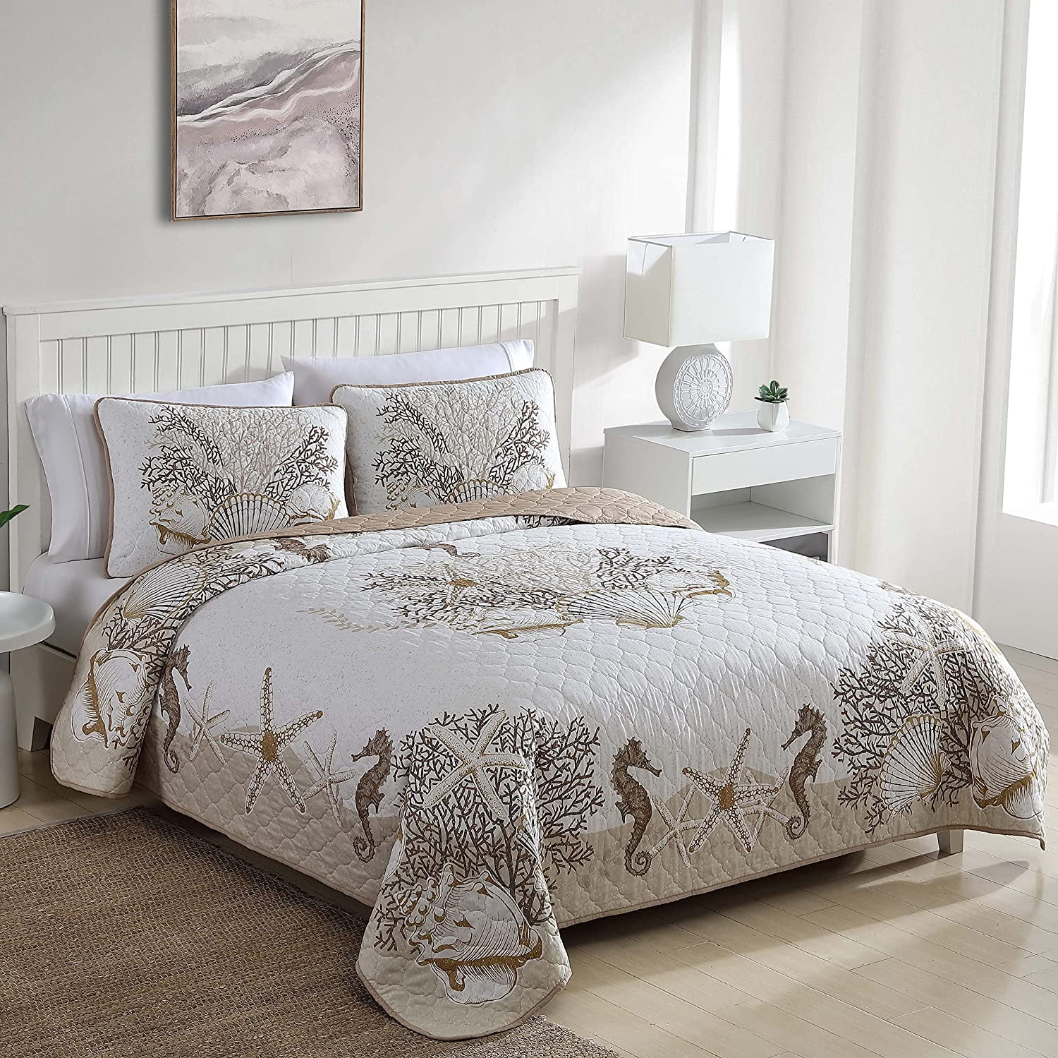 Full Beach Delight Sand Coastal Microfiber Quilt Set