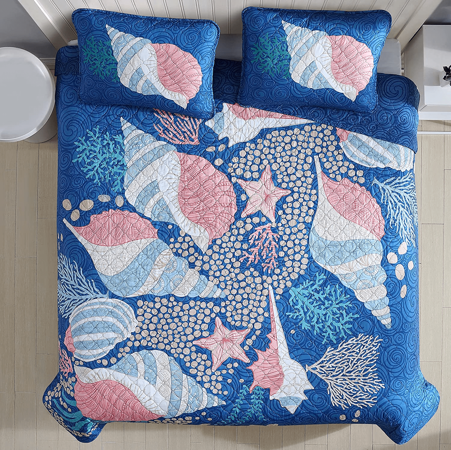 Caribbean Joe Coastal 3PC Quilt Set Blue Turtle - Full - Queen