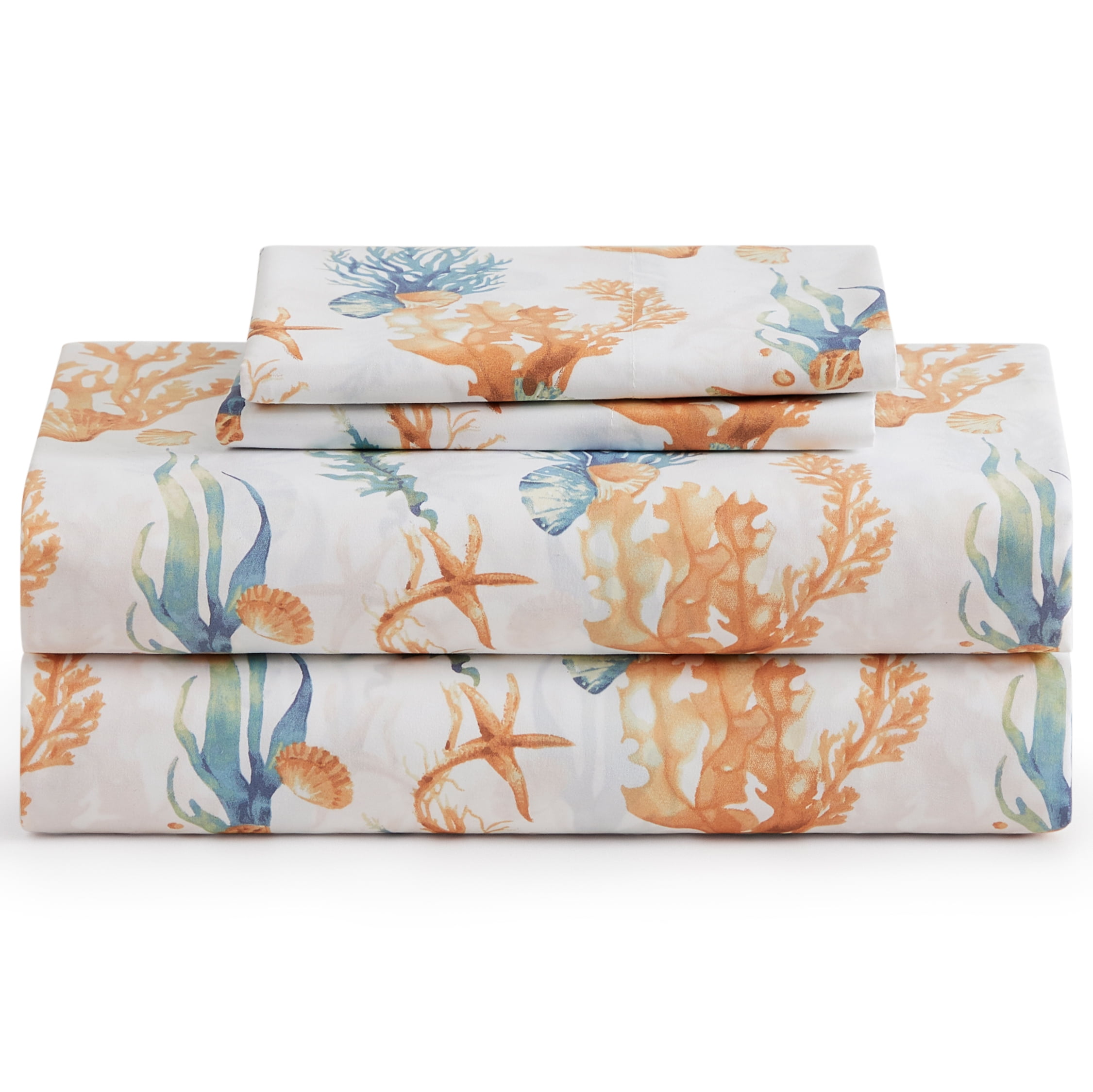 Caribbean Joe, Coastal 4PC Sheet Set, Queen, Sealife