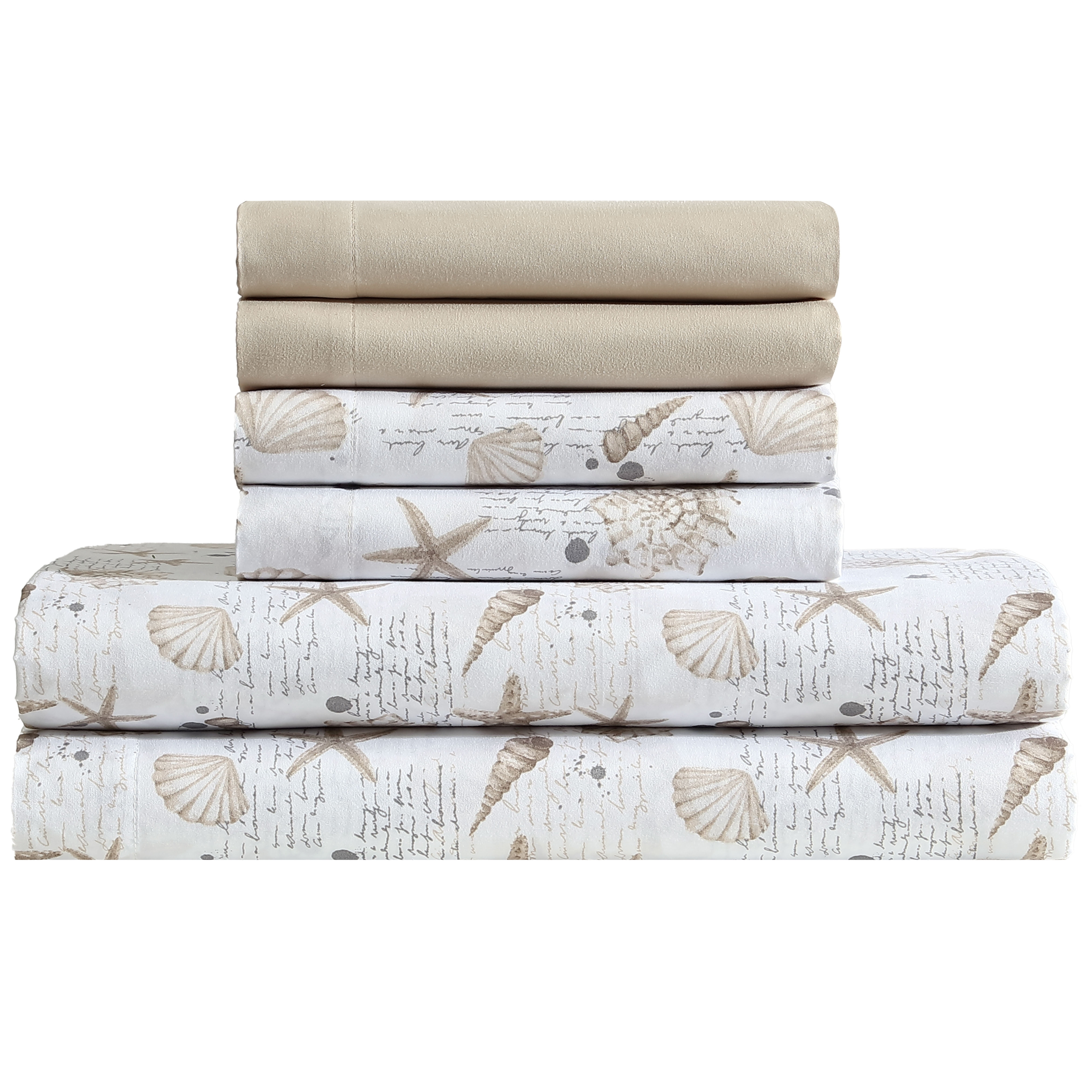 Caribbean Joe, Cooling 6PC Sheet Set, Full, Shell Notes Taupe