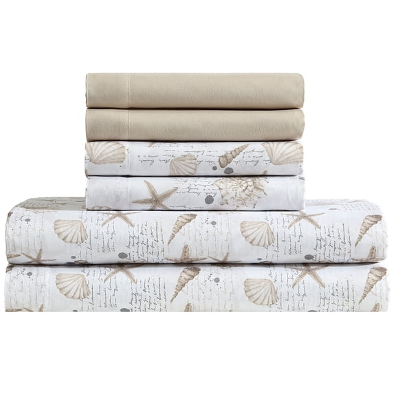 Caribbean Joe, Cooling 6PC Sheet Set, King, Shell Notes Taupe