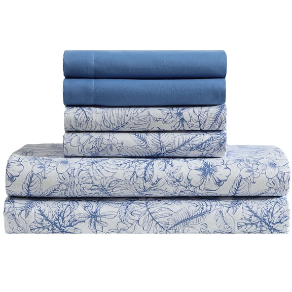 Caribbean Joe, Cooling 6PC Sheet Set, King, Tropical Toile Blue