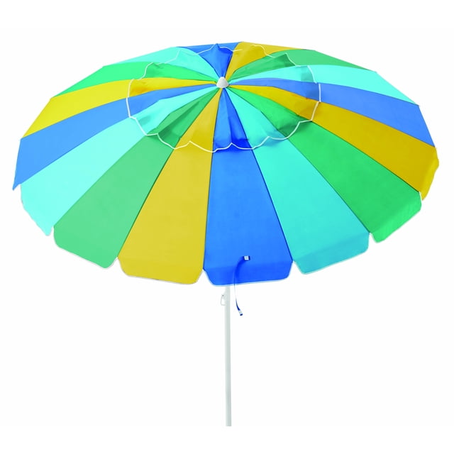 Caribbean Joe Deluxe 8Ft Round Beach Umbrella with UV Protection