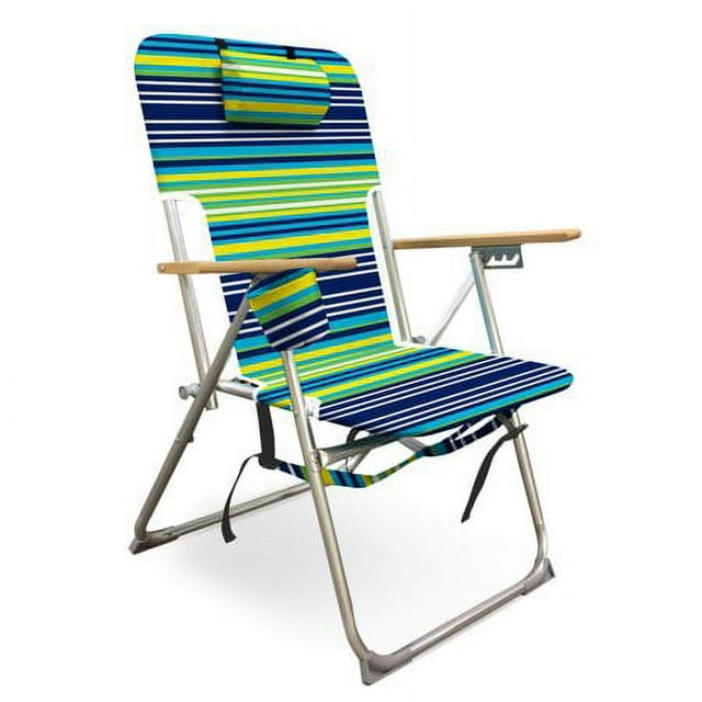 Caribbean Joe High Weight Capacity Back Pack Chair with wood armrests. Double Shoulder Straps