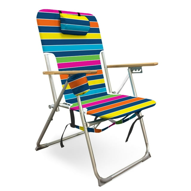 Caribbean Joe High Weight Capacity Back Pack Chair with wood armrests. Double Shoulder Straps