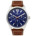 thumbnail image 1 of Carribean Joe Men's Analog Watch, 42.5mm Silver Round Case, Navy Blue Dial, Brown Vegan Leather Strap, Battery Powered Quartz Movement, 1 of 7