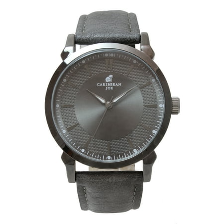 Caribbean Joe Mens 41mm Gunmetal Etched Dial Strap Watch
