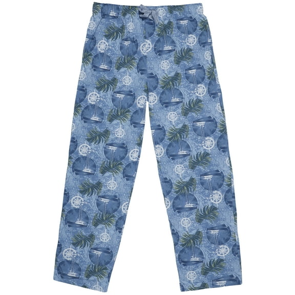 Caribbean Joe Men's Sailboat Palm Tree Leaf All-Over Print Lounge Sleep Pajama Pants