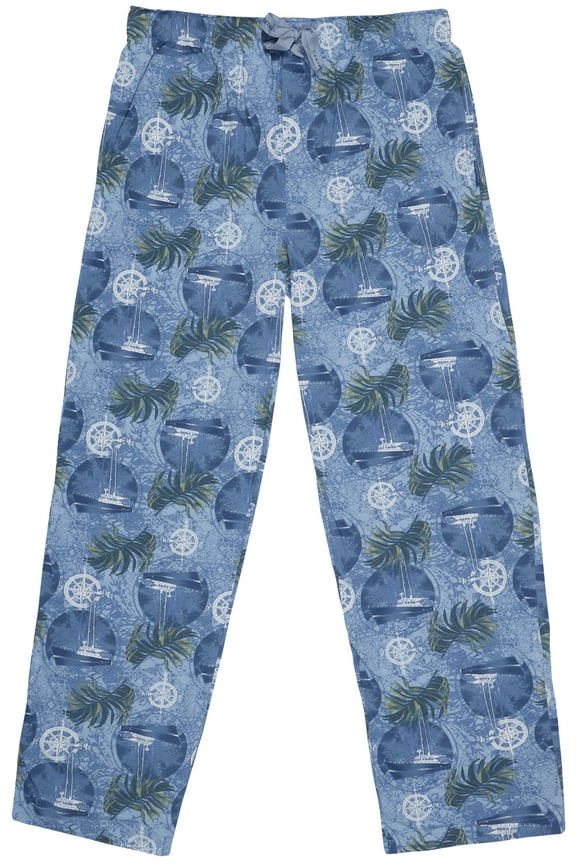 Caribbean Joe Men's Sailboat Palm Tree Leaf All-Over Print Lounge Sleep Pajama Pants