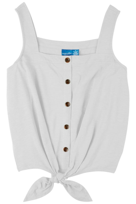 Womens Faux Button Placket Sleeveless Top Large White