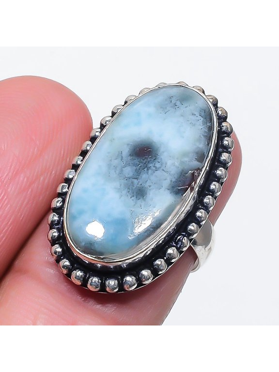 Caribbean Larimar Gemstone Handmade Fashion Ethnic Jewelry Ring 6.25" SR 4629