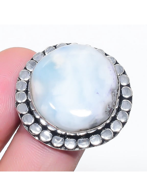 Caribbean Larimar Gemstone Handmade Fashion Gift Adjustable Jewelry Ring SR 2435