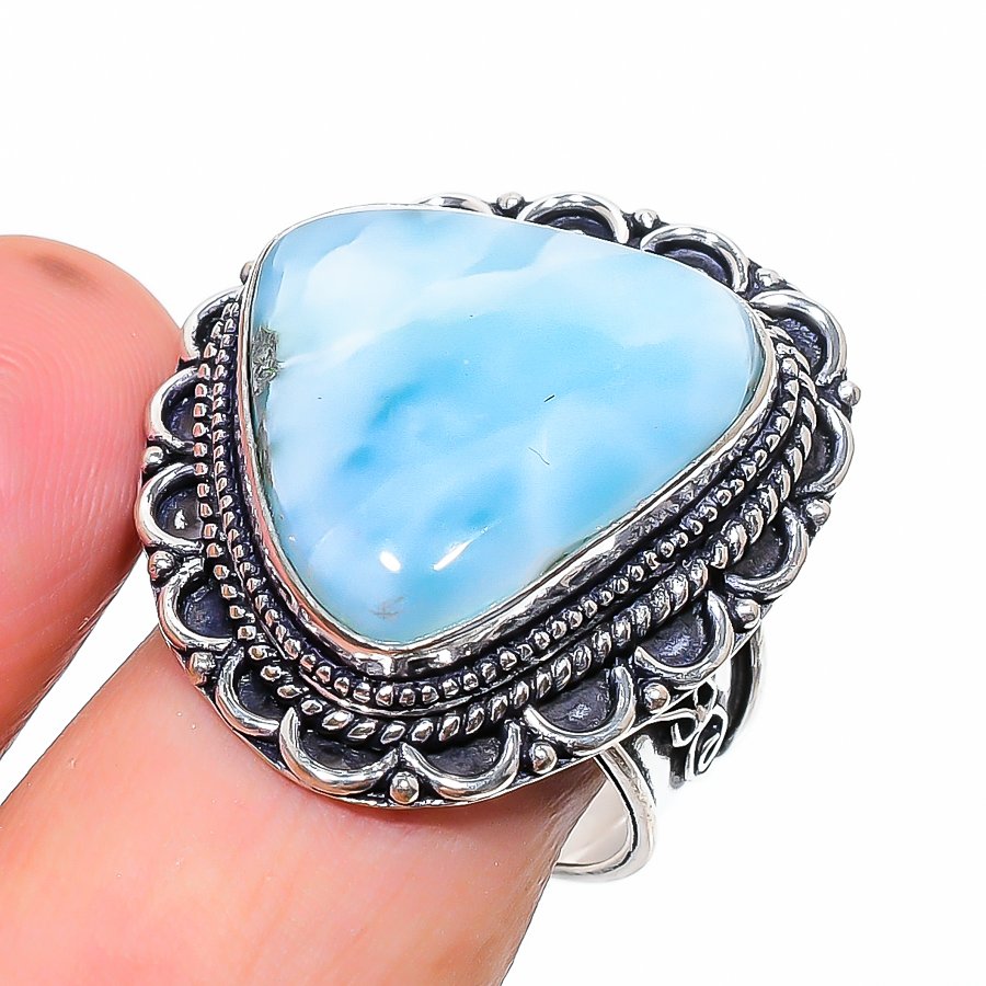 S S GEMS & JEWELLERY Caribbean Larimar Gemstone Ring Handmade Antique Vintage Jewelry 9.50" VR 2356