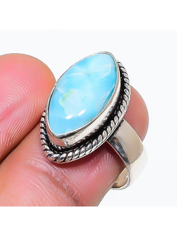 Caribbean Larimar Marquise Shape Gemstone Fashion Gift Jewelry Ring 6.5" SR 2768