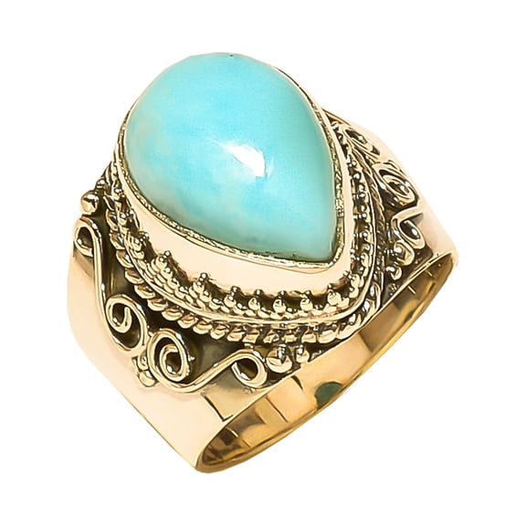 Caribbean Larimar Solid 925 Sterling Silver Ring Size 5.5, Blue Gemstone Ring, Pear Larimar Ring, Handmade Ring, Natural Ring