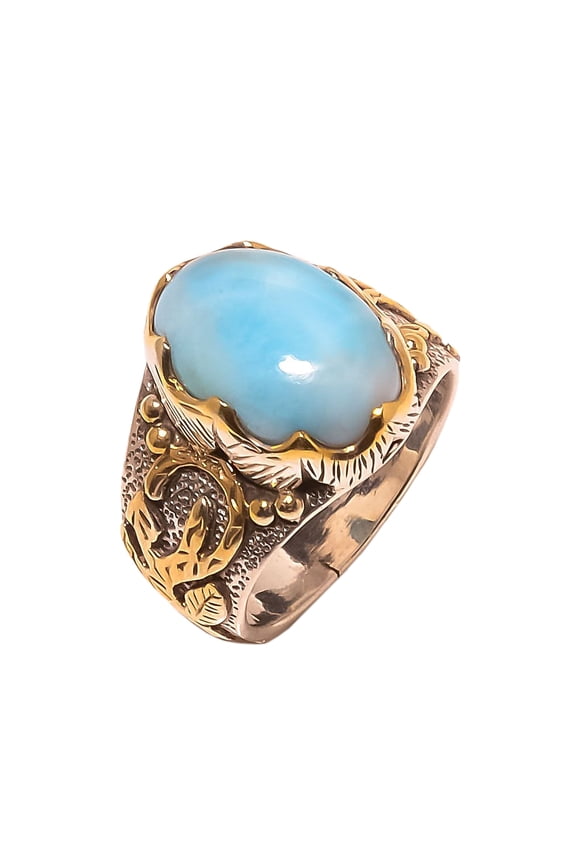 Caribbean Larimar Solid 925 Sterling Silver Two Tone Ring s.7 (SR-1435)