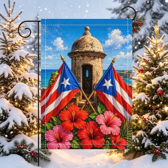 Caribbean Lighthouse Coqui Frog Art Polyester Garden Flag,12X18inch,For Patio Decor,No Poles Included