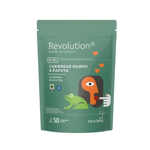 REVOLUTION TEA Tropical Black Tea [THE ORIGINAL]  Caribbean Mango & Papaya  Premium Full Leaf Tea  Biodegradable Infuser Tea Bags  Flavored Black Tea  50 Bags