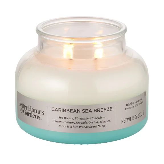 Caribbean Sea Breeze Scented 2-Wick 18Oz Ombre Bell Jar Candle