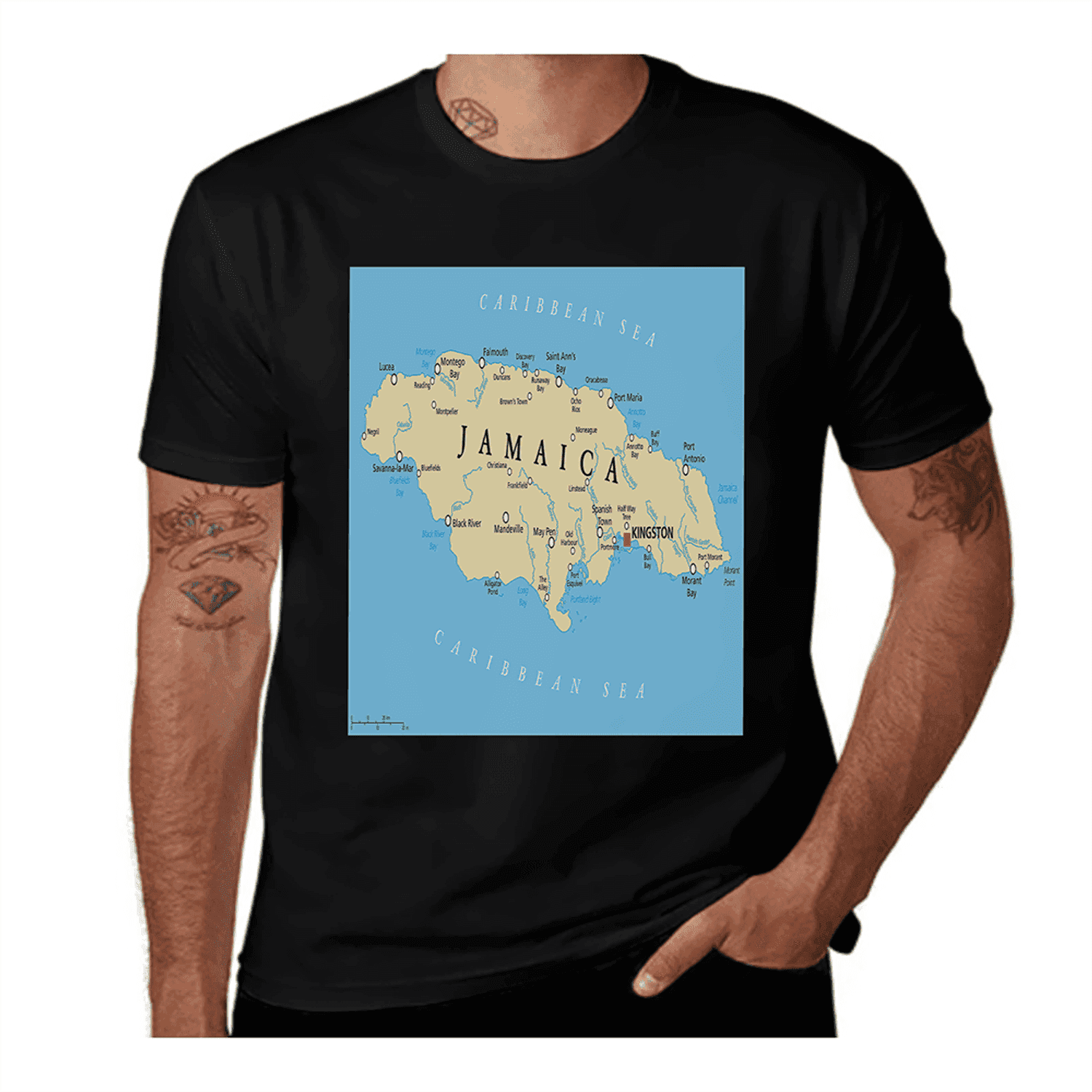 T-shirt bleu foncé à imprimé Caribbean (2XL)