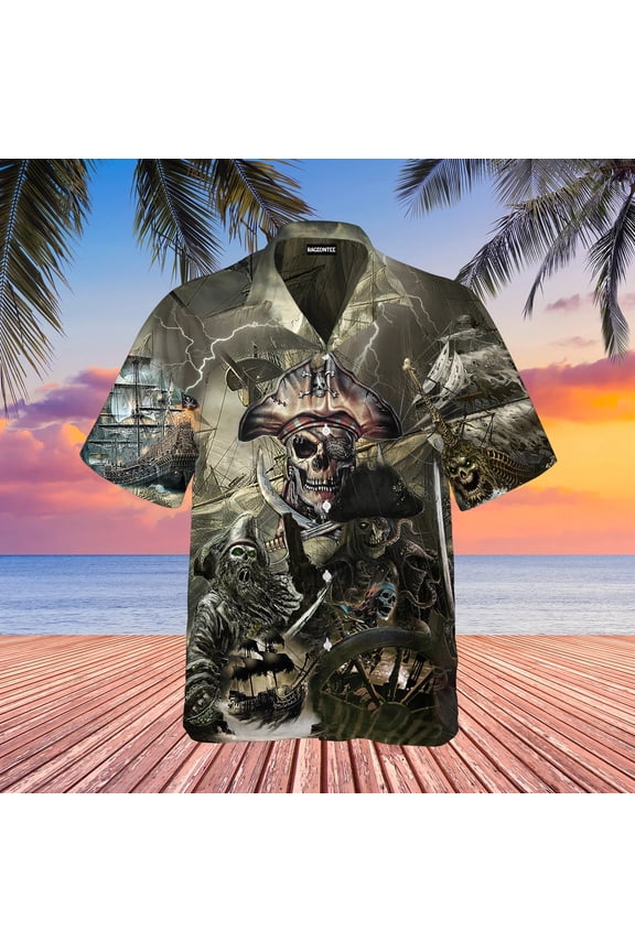 Caribbean Skull Pirate Ghost Ship Hawaiian Shirt