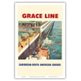 thumbnail image 1 of Caribbean - South American Cruises - Grace Line - Natives Diving for Coins - Vintage Ocean Liner Travel Poster by Carl G. Evers c.1952 - Master Art Print (Unframed) 12in x 18in, 1 of 4