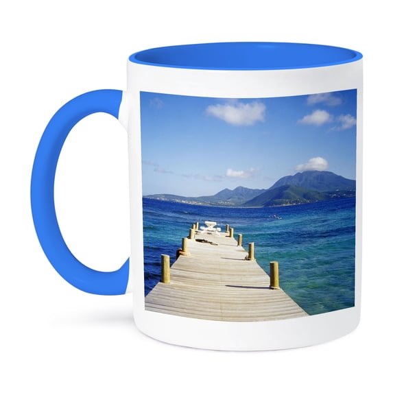 3dRose, Caribbean, St. Kitts, Turtle Bay view-CA32 DHE0041 - David Herbig, 11oz Two-Tone Blue Mug