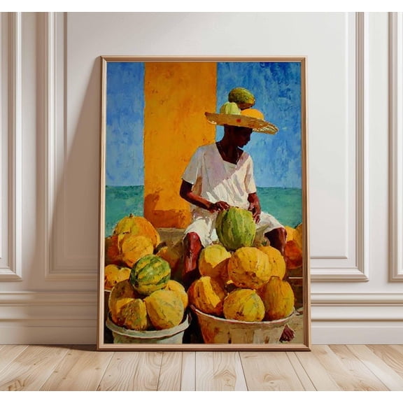 Caribbean Tropical Market Fruit Seller Art Poster Unframed Paper Print