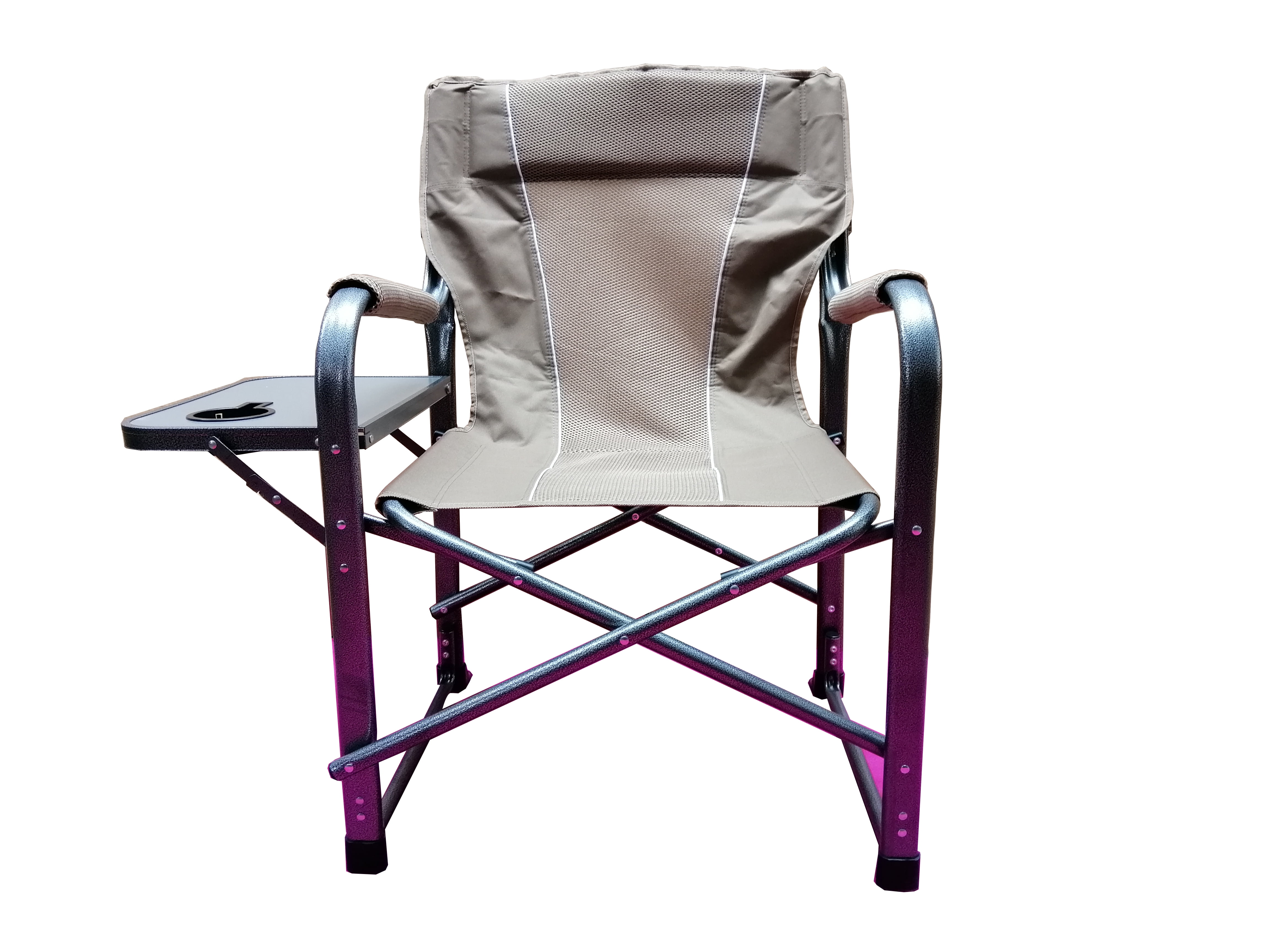 Beige Steel Folding Director's Chair with Side Table