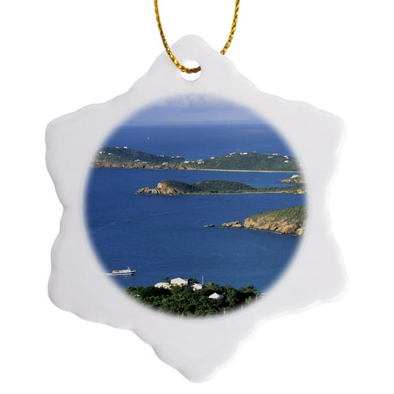 3drose, Caribbean, Usvi, Ferry in St. Thomas Harbor-ca37 Wbi0066 - Walter Bibikow, 3 inch Snowflake Porcelain Ornament