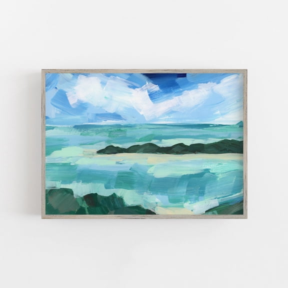 Caribbean View Tropical Ocean Waters In Turquoise Mint Blue For Decor Wall Art "Caribbean Harbor View" Art Or Art, Unframed Paper Print