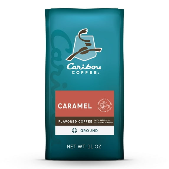 Caribou Coffee Caramel Hideaway Flavored Premium Medium Roast Ground Coffee, Arabica, 11 oz