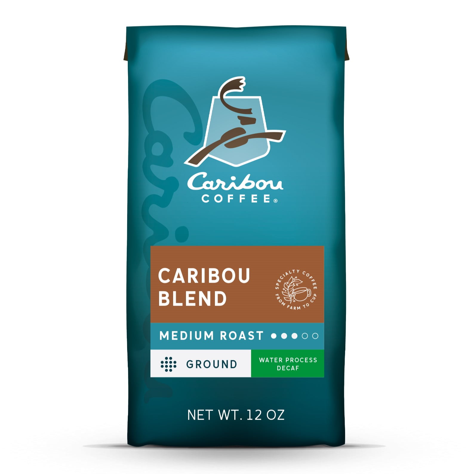 Caribou Coffee Decaf Caribou Blend Ground Coffee, Premium Medium Roast, 100% Arabica, 12 oz