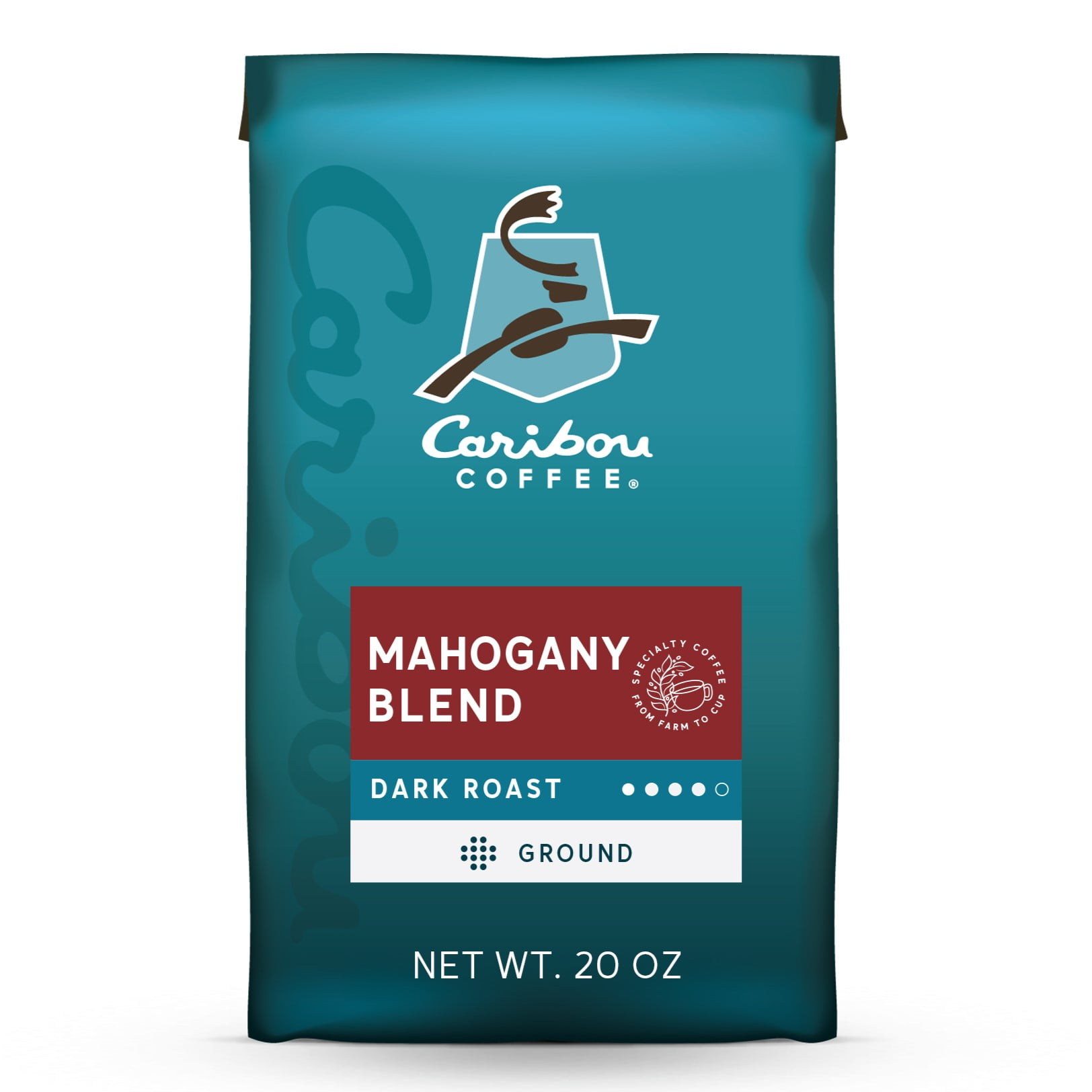 Caribou Coffee Mahogany Blend Ground Coffee, Premium Dark Roast, 100% Arabica, 20 oz