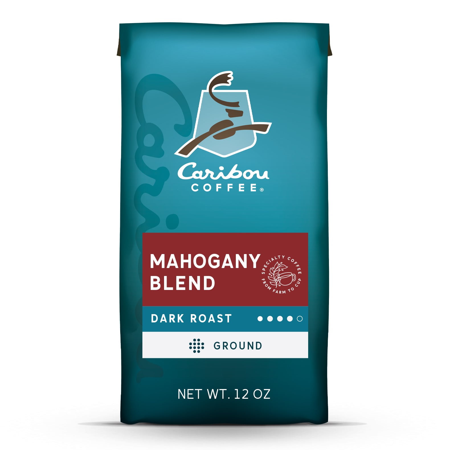 Caribou Coffee Mahogany Blend Premium Dark Roast Ground Coffee, Arabica, 12 oz