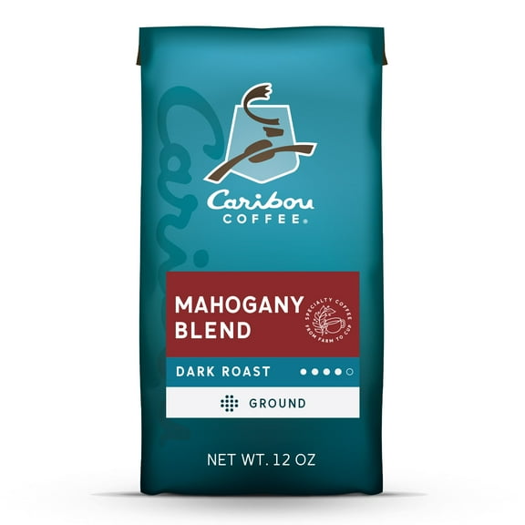 Caribou Coffee Mahogany Blend Premium Dark Roast Ground Coffee, Arabica, 12 oz