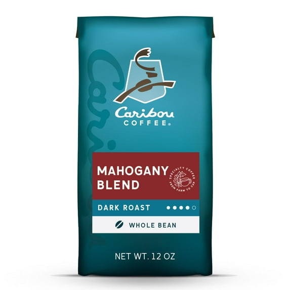 Caribou Coffee Mahogany Blend Premium Dark Roast Whole Bean Coffee, Arabica, 12 oz