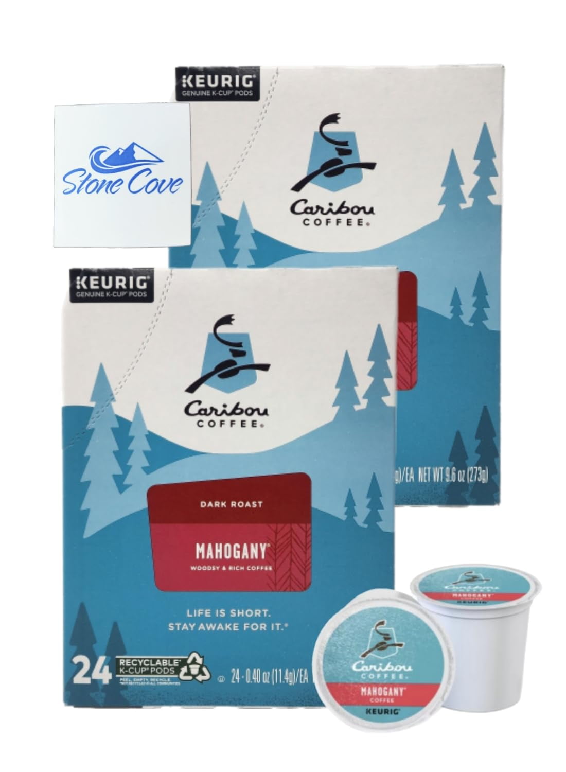 Caribou Coffee Mahogany K Cups Bundle with Fridge 24