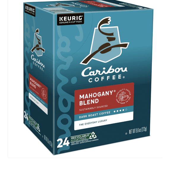 Caribou Coffee Mahogany, Single-Serve Keurig K-Cup Pods, Dark Roast Coffee, 24 Count