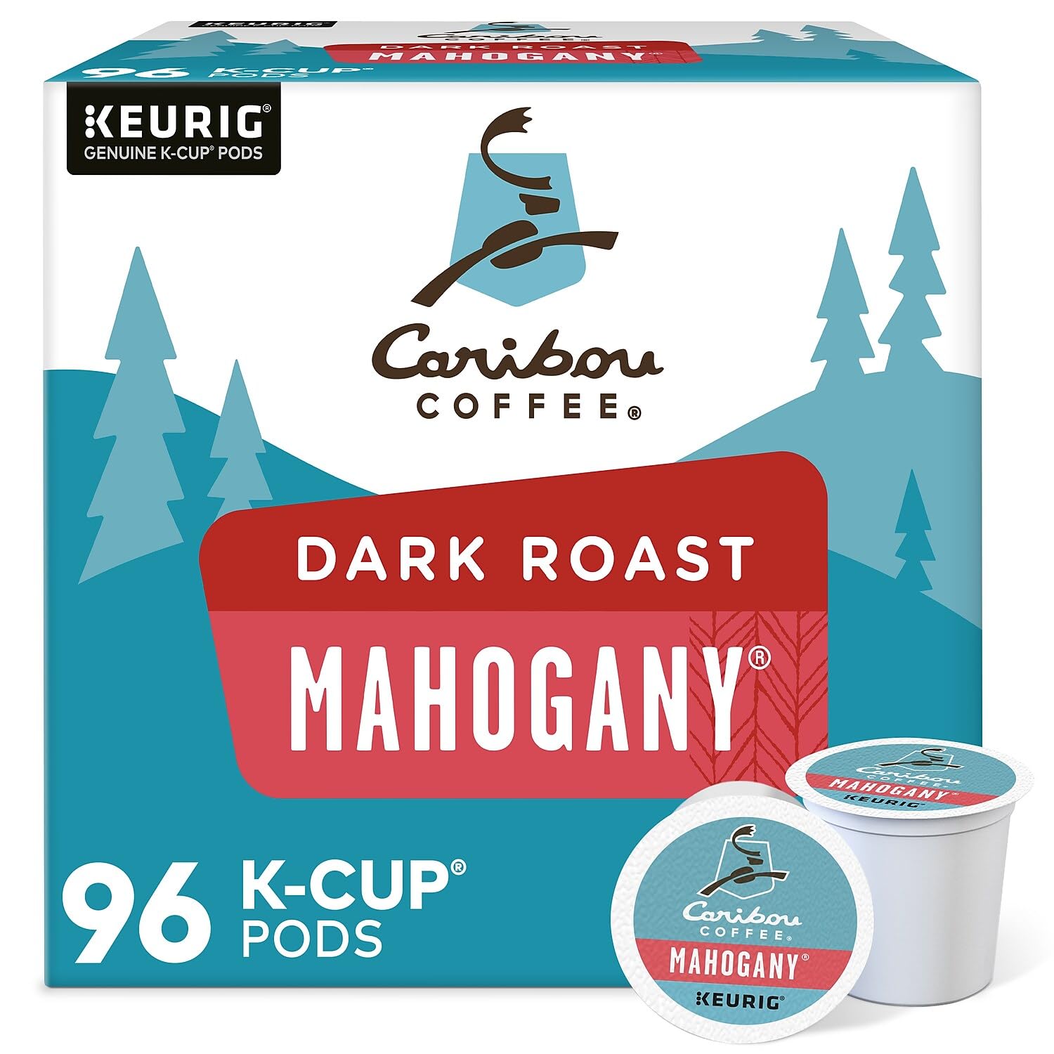 Caribou Coffee Mahogany, SingleServe Keurig KCup Pods, Dark Roast