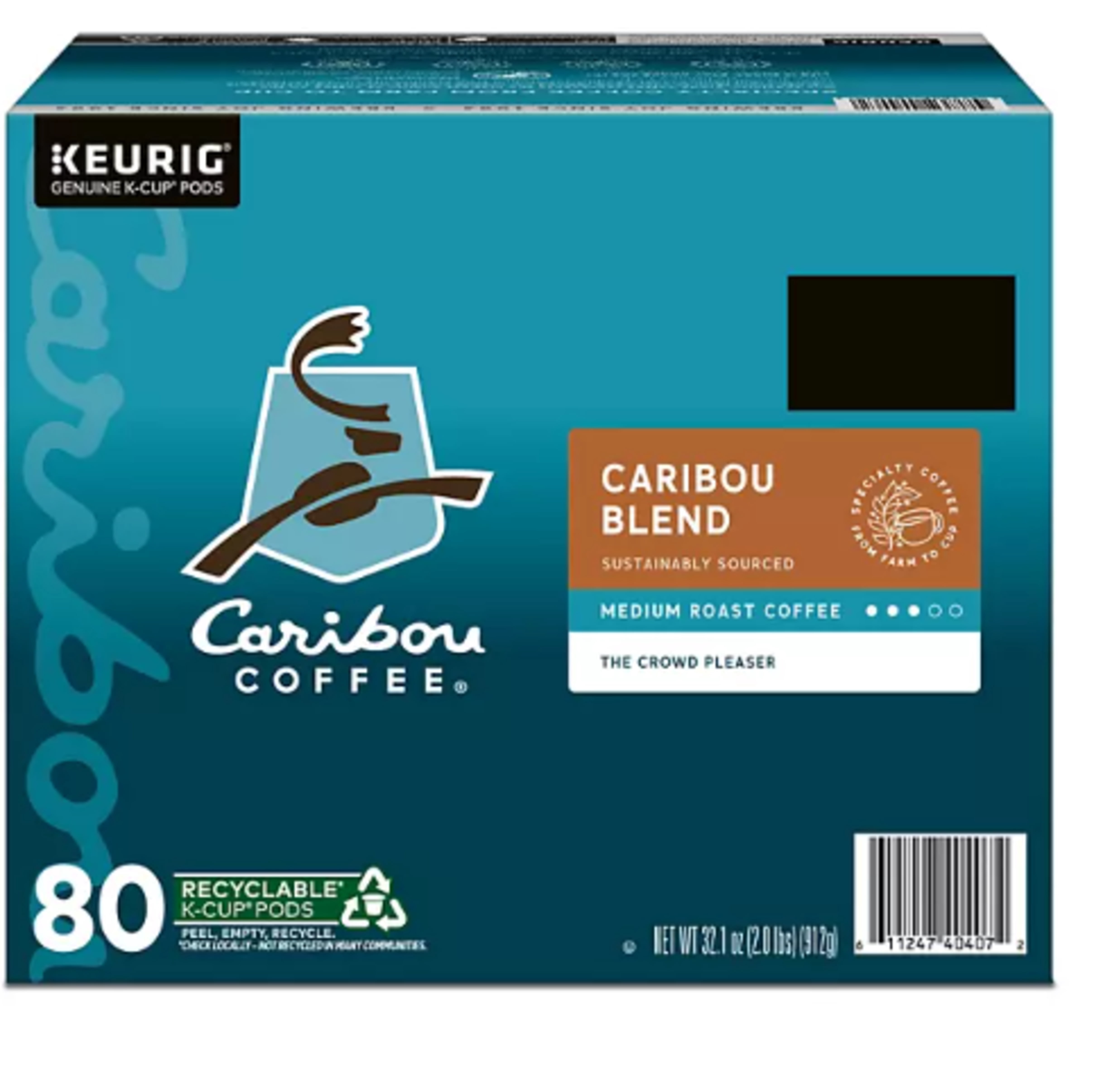 Caribou Coffee Medium Roast K-Cup Pod, Caribou Blend, 80 ct.