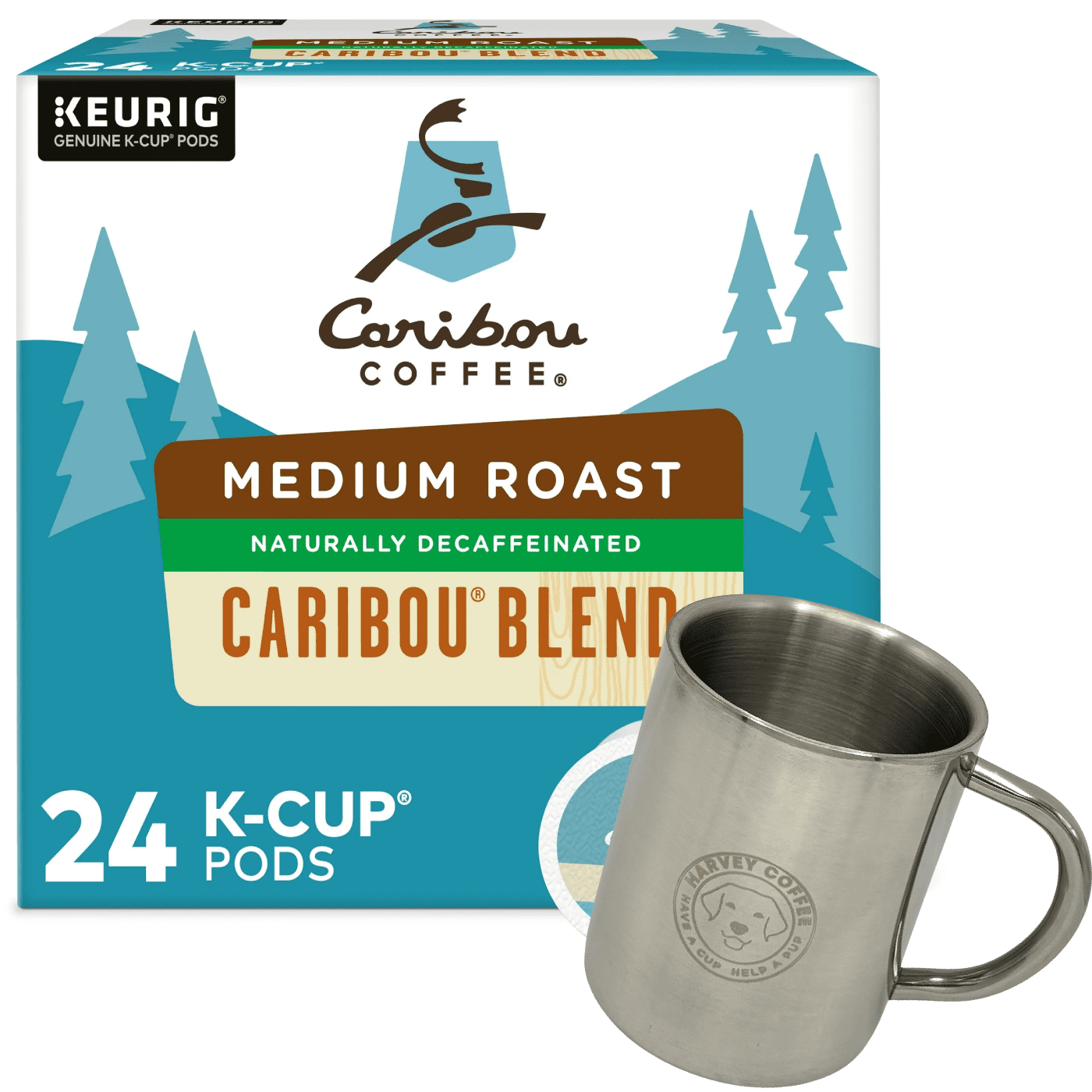 Caribou Decaf Coffee K Cups - Caribou Blend Pods & Stainless Steel Camping  Mug (10 oz) Bundle - Single-Serve Medium Roast for Keurig - 1 box 24 count  (ct) pods - Walmart.com
