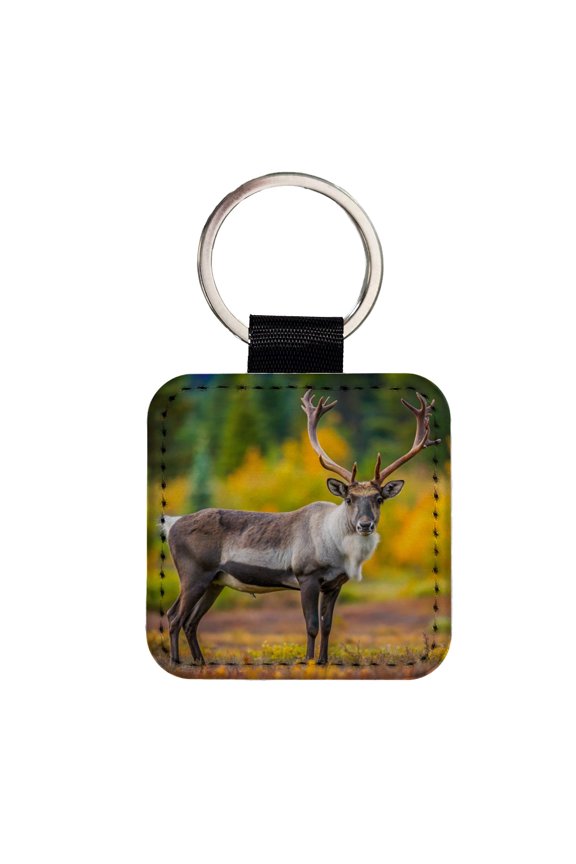 Caribou Deer Reindeer Photo Faux Leather Square Keychain