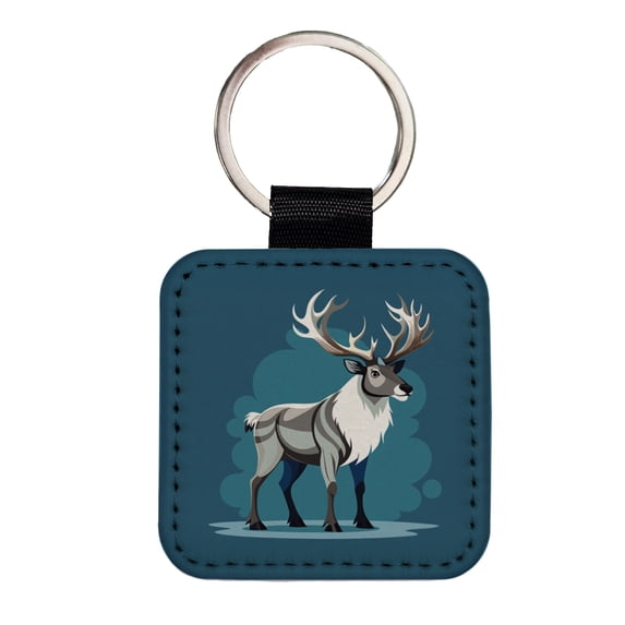 Caribou Reindeer Faux Leather Square Keychain