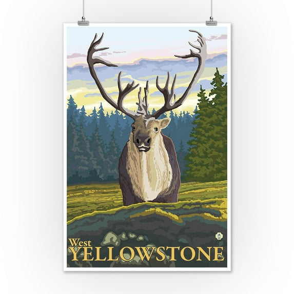 Caribou in the Wild - West Yellowstone, MT - LP Original Poster (12x18 Art Print, Wall Decor Travel Poster)