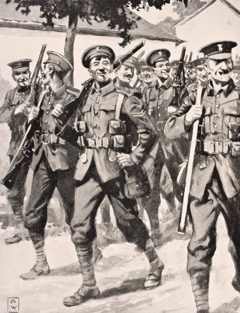 Caricature-Like Drawing Of Confident British Troops On Way To Front Line Western Front 1915 From The War Illustrated Album Deluxe Published London 1916 Canvas Art - Ken Welsh  Design Pics (12 x 16)