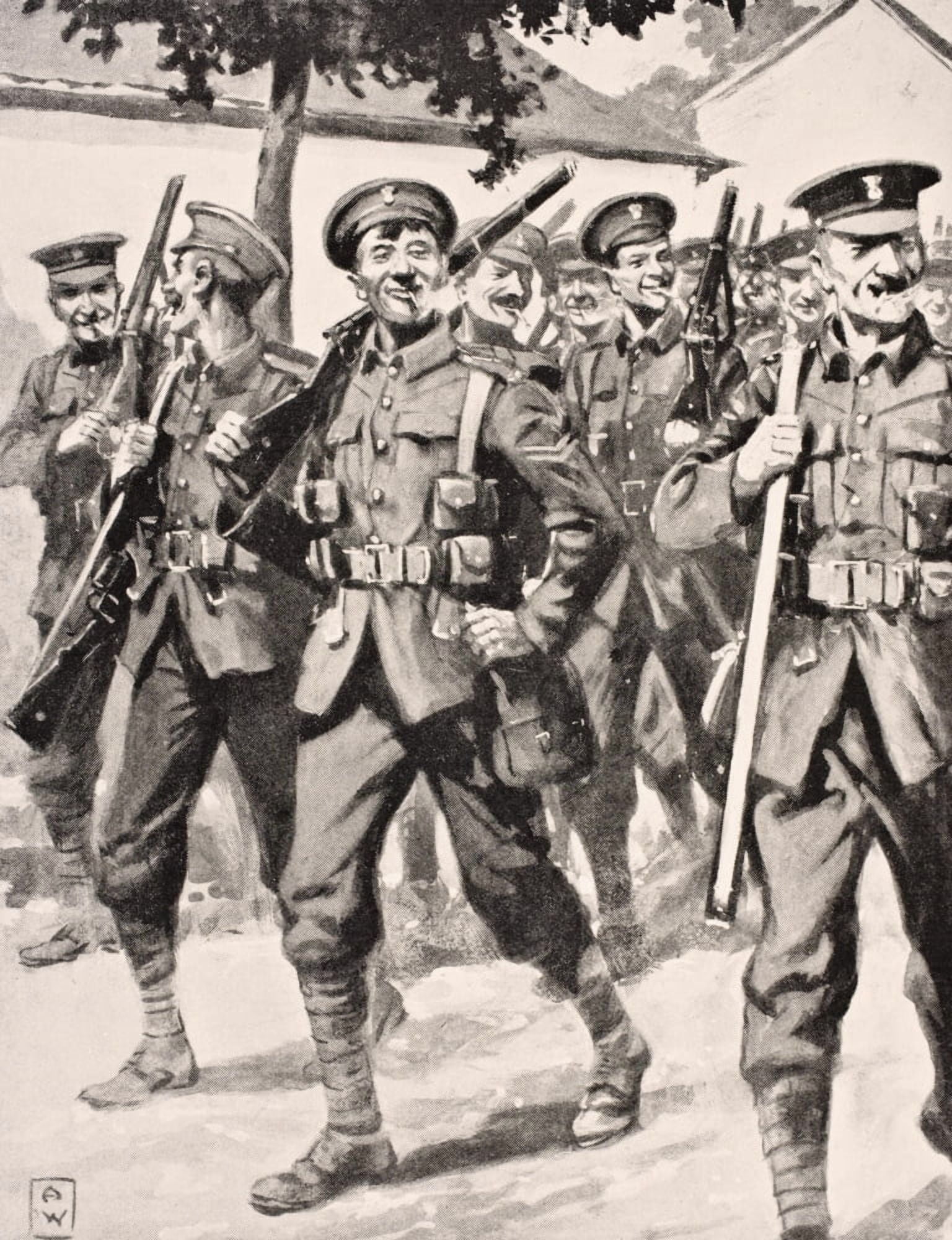 Caricature-Like Drawing Of Confident British Troops On Way To Front Line Western Front 1915 From The War Illustrated Album Deluxe Published London 1916 Canvas Art - Ken Welsh Design Pics (24 x 32)
