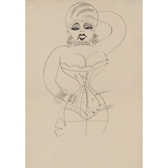Caricature Of A Corseted Mae West By Miguel Cobarrubias. Ca. 1935. History (18 x 24)