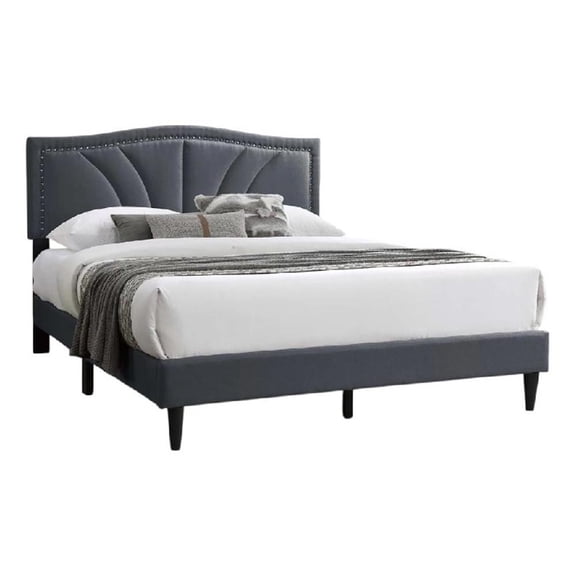 Carie Full Bed-Charcoal Gray Burlap Upholstery-Padded Headboard